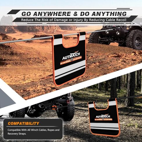 Autmatch Winch Ampper - Cable Cable مثبط لاستعادة حبل الطرق الوعرة وتقليل الارتداد للكابلات ، و Winch Strap Dampener مع شرائح عاكسة وجيب التخزين ، البرتقالي in Saudi Arabia