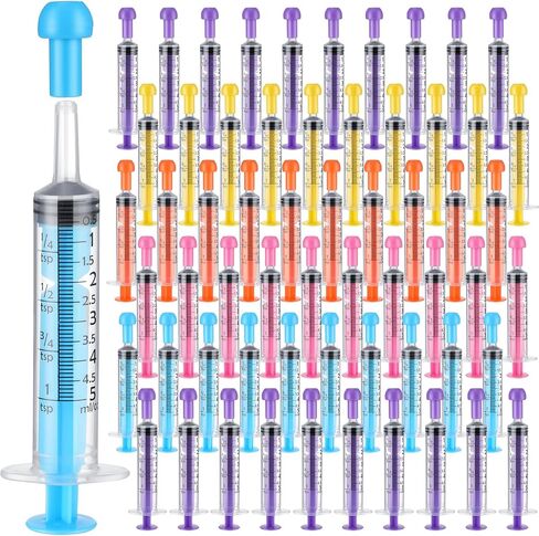 TrelaCo 100 Pieces Plastic Syringe for Liquid with Caps Oral Syringe Without Needle Colorful Measuring Tools Individually Sealed for Feeding, Industrial Scientific Labs, 5 Colors(5 ml) in Saudi Arabia
