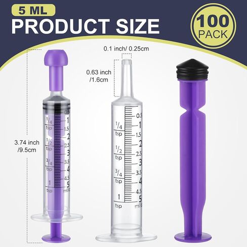 TrelaCo 100 Pieces Plastic Syringe for Liquid with Caps Oral Syringe Without Needle Colorful Measuring Tools Individually Sealed for Feeding, Industrial Scientific Labs, 5 Colors(5 ml) in Saudi Arabia