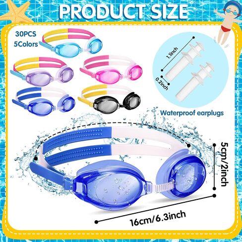 Macarrie 30 Pcs Kids Swim Goggles Bulk Child Swimming Goggles Gifts for Boys Girls Toddler Pool Surfing Diving in Saudi Arabia