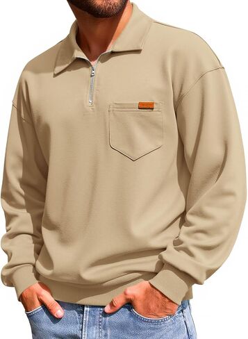Yousify Mens Casual Quarter Zip Jackets Lightweight Cotton Loose Fit Pullvoer Stylish Fall Jacket with Pocket in Saudi Arabia