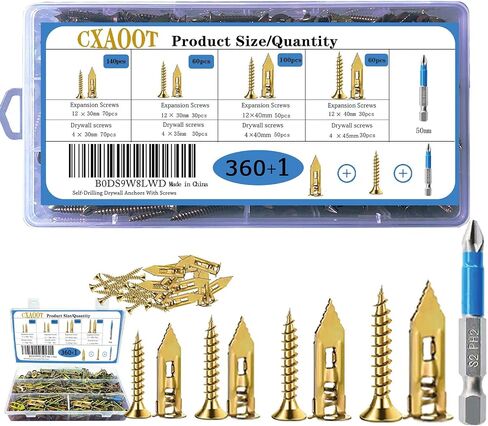 360PCS 4-Size Variety Pack Self Drilling Drywall Metal Expansion Anchor with Screws Kit and Drywall Screws for Drywall,Create Secure Holes Without Drilling in Saudi Arabia