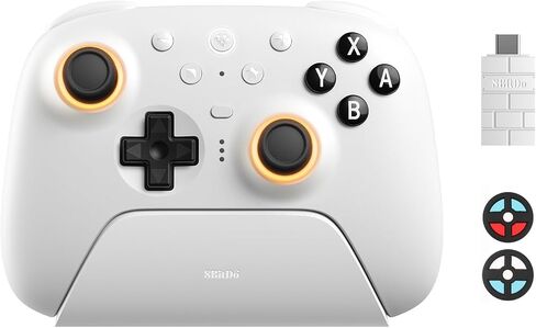 8BitDo Ultimate 2 Bluetooth Controller with TMR Joysticks for Switch, Windows PC, Gaming Controller with Switchable Hall Effect/Tactile Triggers, RGB Fire Ring, Charging Dock,Vibration and Motion control, Yellow in Kuwait