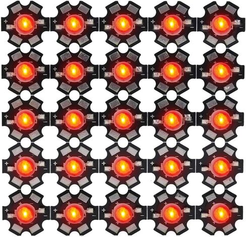 Plplaaoo عالية الطاقة LED حبات الباعث الثنائي الثنائي رقائق السوبر مشرق عمر كفاءة الطاقة الطويلة لأضواء حديقة الإضاءة العامة قاعدة الألومنيوم 25pcs (660 نانومتر) in Kuwait