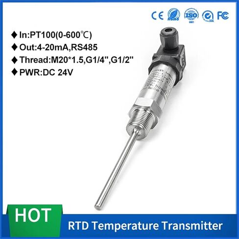 PT100 Display Temperature Sensor 4-20mA for Hot Water Temperature Transmitter(0-400degree 4-20mA,50mm) in Kuwait