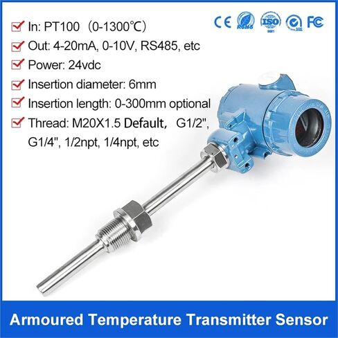 K Type Temperature Transmitter with Digital Display 300mm LengthTemperature Sensor(0-1300Celsius4-20mA,150mm) in Kuwait