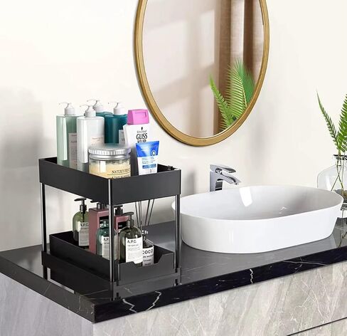 2 Packs of Under Sink Organizers with Storage, Slide Out Pull Out Cabinet Organizer Shelf, Metal Sliding Drawer for Kitchen Bathroom Pantry Cabinet Closet Organization Rack in Saudi Arabia