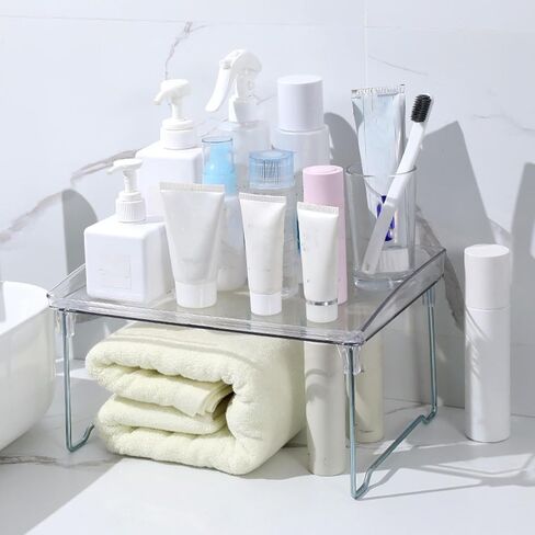 Tissting 2Pcs 31cm/12.2in Clear Acrylic Cabinet Shelf, Foldable Cabinet Storage Shelf Rack, Stackable Kitchen Counter Shelf Rack, Kitchen Counter Shelves for Counter Cabinet Pantry in Saudi Arabia