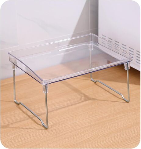 Tissting 2Pcs 31cm/12.2in Clear Acrylic Cabinet Shelf, Foldable Cabinet Storage Shelf Rack, Stackable Kitchen Counter Shelf Rack, Kitchen Counter Shelves for Counter Cabinet Pantry in Saudi Arabia