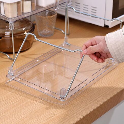 Tissting 2Pcs 31cm/12.2in Clear Acrylic Cabinet Shelf, Foldable Cabinet Storage Shelf Rack, Stackable Kitchen Counter Shelf Rack, Kitchen Counter Shelves for Counter Cabinet Pantry in Saudi Arabia