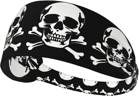 Skull Black Elastic Exercise Headband For Women&Men,Wide Headbands For Women Athletic Sweatbands - Fashion Elastic Sports Hair Band For Yoga Fitness in Saudi Arabia