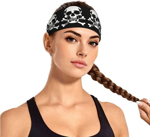Skull Black Elastic Exercise Headband For Women&Men,Wide Headbands For Women Athletic Sweatbands - Fashion Elastic Sports Hair Band For Yoga Fitness in Saudi Arabia