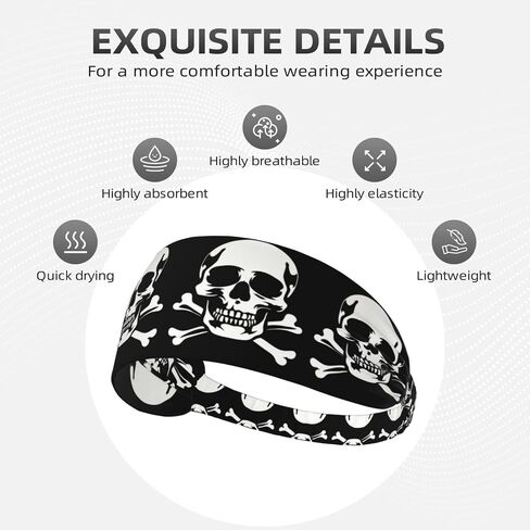Skull Black Elastic Exercise Headband For Women&Men,Wide Headbands For Women Athletic Sweatbands - Fashion Elastic Sports Hair Band For Yoga Fitness in Saudi Arabia