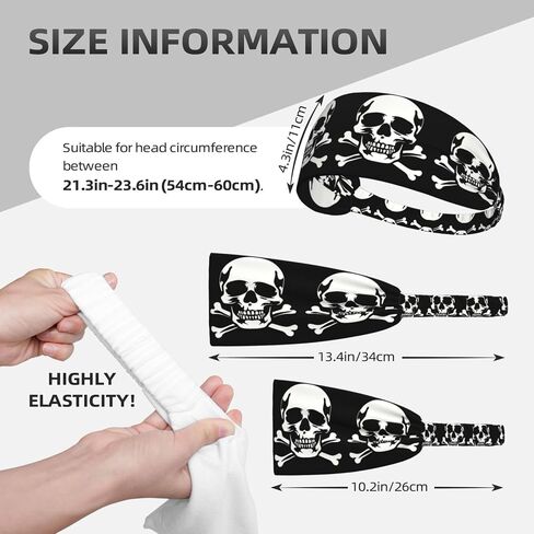 Skull Black Elastic Exercise Headband For Women&Men,Wide Headbands For Women Athletic Sweatbands - Fashion Elastic Sports Hair Band For Yoga Fitness in Saudi Arabia
