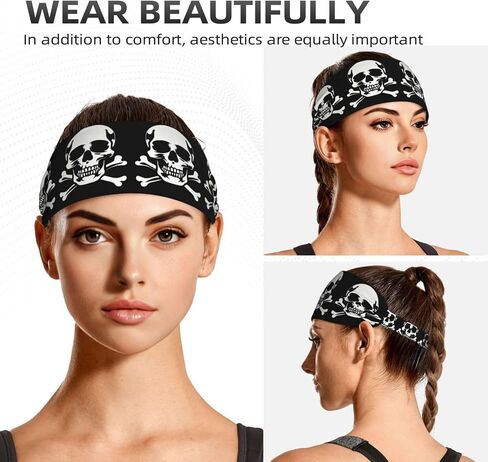 Skull Black Elastic Exercise Headband For Women&Men,Wide Headbands For Women Athletic Sweatbands - Fashion Elastic Sports Hair Band For Yoga Fitness in Saudi Arabia