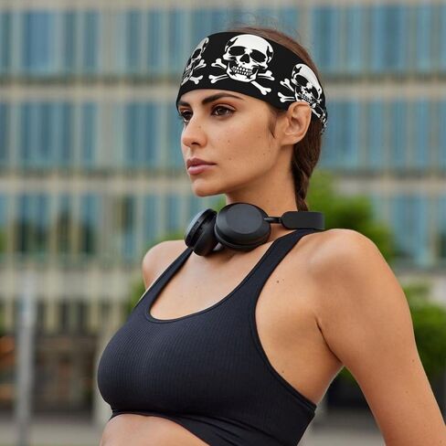 Skull Black Elastic Exercise Headband For Women&Men,Wide Headbands For Women Athletic Sweatbands - Fashion Elastic Sports Hair Band For Yoga Fitness in Saudi Arabia