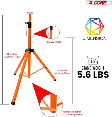 5 Core Speaker Stand Floor Floor Highted Duty يمكن تعديله حتى 72 بوصة DJ Studio Monitor Stands Mount Pole - (أسود) in Kuwait