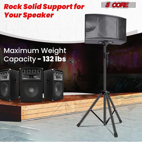 5 Core Speaker Stand Floor Floor Highted Duty يمكن تعديله حتى 72 بوصة DJ Studio Monitor Stands Mount Pole - (أسود) in Saudi Arabia