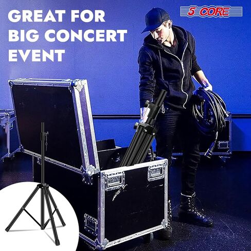5 Core Speaker Stand Floor Floor Highted Duty يمكن تعديله حتى 72 بوصة DJ Studio Monitor Stands Mount Pole - (أسود) in Saudi Arabia