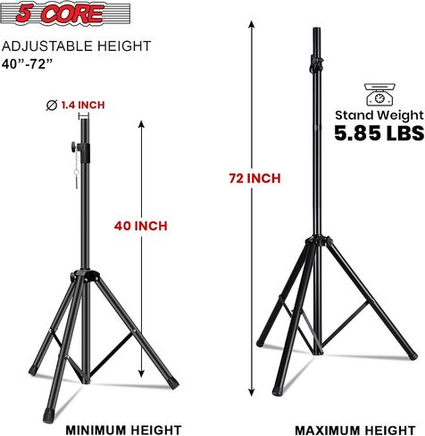 5 Core Speaker Stand Floor Floor Highted Duty يمكن تعديله حتى 72 بوصة DJ Studio Monitor Stands Mount Pole - (أسود) in Saudi Arabia