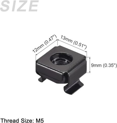 صواميل قفص METALLIXITY (M12x23mm) 10 قطع، أقفاص الأجهزة ذات الفتحات المربعة المطلية بالزنك والفولاذ الكربوني - لرف خزانة رف الخادم، أسود in Kuwait