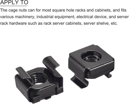 صواميل قفص METALLIXITY (M12x23mm) 10 قطع، أقفاص الأجهزة ذات الفتحات المربعة المطلية بالزنك والفولاذ الكربوني - لرف خزانة رف الخادم، أسود in Kuwait