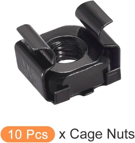 صواميل قفص METALLIXITY (M12x23mm) 10 قطع، أقفاص الأجهزة ذات الفتحات المربعة المطلية بالزنك والفولاذ الكربوني - لرف خزانة رف الخادم، أسود in Kuwait