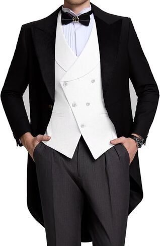 Men's 3 Piece Tuxedo Suit Slim Fit Swallow Long Tailcoat Performances Dinner Party Wedding Double Breasted Vest Pants in Kuwait