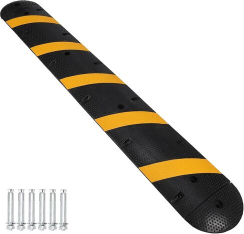 72" Speed Bumps, Rubber Speed Humps, 2 Channel Modular Heavy Duty Speed Humps, 25000Lbs Load Capacity Cable Protector Ramps for Road Driveway with 8 Bolt Spikes, 2 End Caps in Kuwait