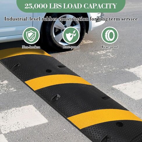 72" Speed Bumps, Rubber Speed Humps, 2 Channel Modular Heavy Duty Speed Humps, 25000Lbs Load Capacity Cable Protector Ramps for Road Driveway with 8 Bolt Spikes, 2 End Caps in Kuwait