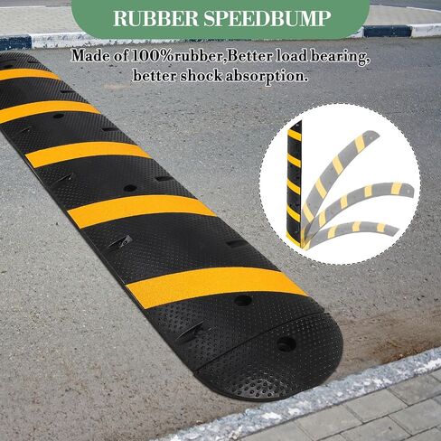 72" Speed Bumps, Rubber Speed Humps, 2 Channel Modular Heavy Duty Speed Humps, 25000Lbs Load Capacity Cable Protector Ramps for Road Driveway with 8 Bolt Spikes, 2 End Caps in Kuwait