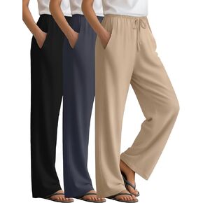 3 Pack Women's Lounge Pants Cozy Wide Leg Yoga Pants Casual Drawstring Loose Baggy Sweatpants with Pockets in Kuwait