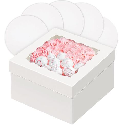 qiqee White 12x12x8 Cake Box, 4 Sets White Cake Box with Window ＆ 4 Sets 12" White Cake Round Boards, 12inch Cake Containers in Saudi Arabia