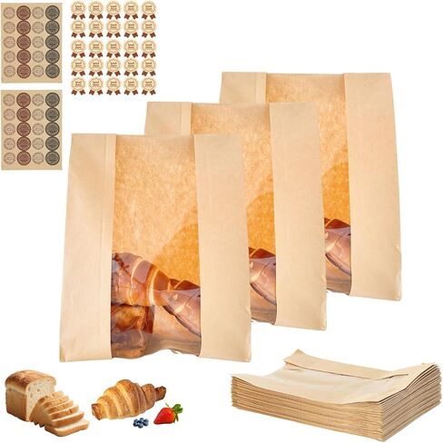 25pcs Paper Bread Bags for Homemade Bread,Sourdough Paper Bread Bags With Window, Packaging & Storage of Baked Goods Suitable for Bakers,Includes 25PCS Label Seal Stickers(13.7x8.3x3.7 inch) in Saudi Arabia