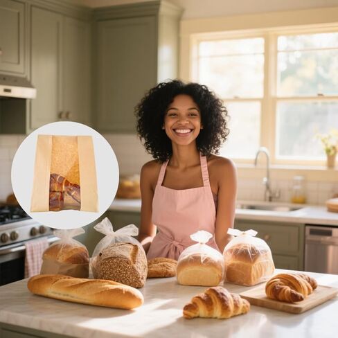 25pcs Paper Bread Bags for Homemade Bread,Sourdough Paper Bread Bags With Window, Packaging & Storage of Baked Goods Suitable for Bakers,Includes 25PCS Label Seal Stickers(13.7x8.3x3.7 inch) in Saudi Arabia