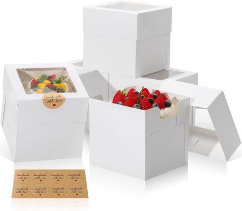 COTOPHER 5Pcs 6x6x6 Inches Mini Cake Boxes, Square Bakery Boxes with Window, Cake Containers for Pastries, Cookies, Chocolates, Cupcakes, Birthday Party Cake Decorating Supplies for Gift Giving in Saudi Arabia