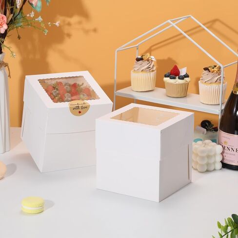 COTOPHER 5Pcs 6x6x6 Inches Mini Cake Boxes, Square Bakery Boxes with Window, Cake Containers for Pastries, Cookies, Chocolates, Cupcakes, Birthday Party Cake Decorating Supplies for Gift Giving in Saudi Arabia