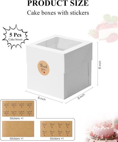 COTOPHER 5Pcs 6x6x6 Inches Mini Cake Boxes, Square Bakery Boxes with Window, Cake Containers for Pastries, Cookies, Chocolates, Cupcakes, Birthday Party Cake Decorating Supplies for Gift Giving in Saudi Arabia