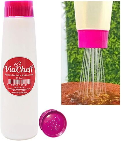 Plastic Bottle for Soaking Cake (16 fl oz) Pink Neon Lid in Saudi Arabia