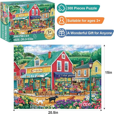 300 Piece Puzzles for Adults,Vintage Lake House Jigsaw Puzzle for Adults Kids Elderly,Large Piece Tree Puzzle for Kids Age 8-10 10-12,Challenging Landscape Puzzle,Family Game Great Gift 20.5x15in in Saudi Arabia