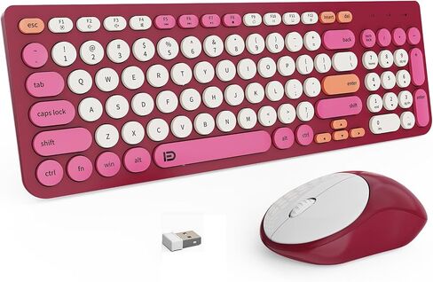 FD Wireless Keyboard and Mouse Combo - 2.4G Full-Sized Cute Colorful Mouse and Keyboard with 104 Round Keys Retro Typewriter Keyboard for Laptop/Windows/PC - Black Orange in Saudi Arabia