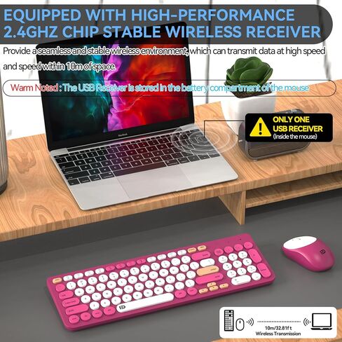 FD Wireless Keyboard and Mouse Combo - 2.4G Full-Sized Cute Colorful Mouse and Keyboard with 104 Round Keys Retro Typewriter Keyboard for Laptop/Windows/PC - Black Orange in Saudi Arabia