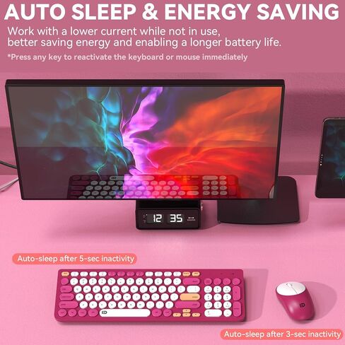 FD Wireless Keyboard and Mouse Combo - 2.4G Full-Sized Cute Colorful Mouse and Keyboard with 104 Round Keys Retro Typewriter Keyboard for Laptop/Windows/PC - Black Orange in Saudi Arabia