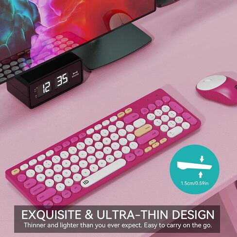FD Wireless Keyboard and Mouse Combo - 2.4G Full-Sized Cute Colorful Mouse and Keyboard with 104 Round Keys Retro Typewriter Keyboard for Laptop/Windows/PC - Black Orange in Saudi Arabia