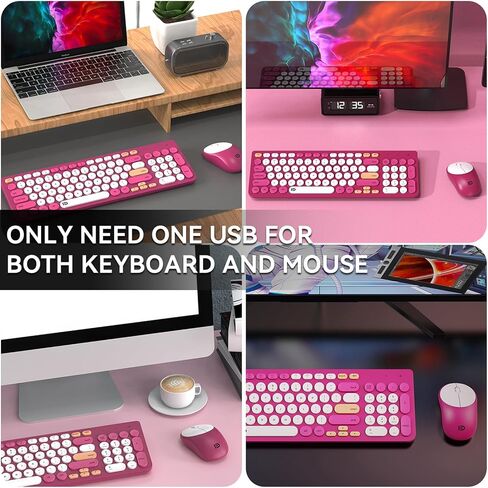 FD Wireless Keyboard and Mouse Combo - 2.4G Full-Sized Cute Colorful Mouse and Keyboard with 104 Round Keys Retro Typewriter Keyboard for Laptop/Windows/PC - Black Orange in Saudi Arabia