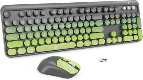 FD Wireless Keyboard and Mouse Combo - 2.4G Full-Sized Cute Colorful Mouse and Keyboard with 104 Round Keys Retro Typewriter Keyboard for Laptop/Windows/PC - Black Orange in Kuwait