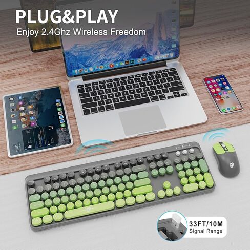 FD Wireless Keyboard and Mouse Combo - 2.4G Full-Sized Cute Colorful Mouse and Keyboard with 104 Round Keys Retro Typewriter Keyboard for Laptop/Windows/PC - Black Orange in Kuwait