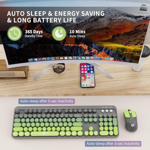 FD Wireless Keyboard and Mouse Combo - 2.4G Full-Sized Cute Colorful Mouse and Keyboard with 104 Round Keys Retro Typewriter Keyboard for Laptop/Windows/PC - Black Orange in Kuwait