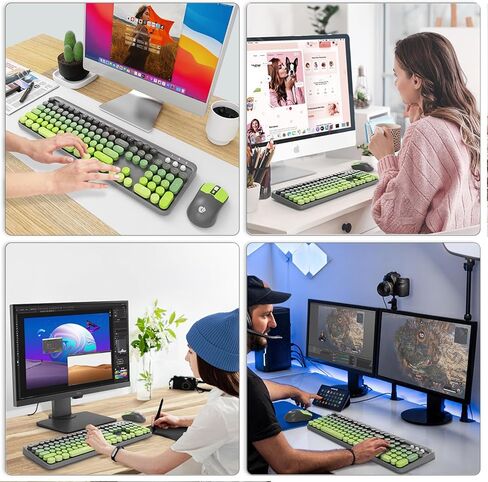 FD Wireless Keyboard and Mouse Combo - 2.4G Full-Sized Cute Colorful Mouse and Keyboard with 104 Round Keys Retro Typewriter Keyboard for Laptop/Windows/PC - Black Orange in Kuwait