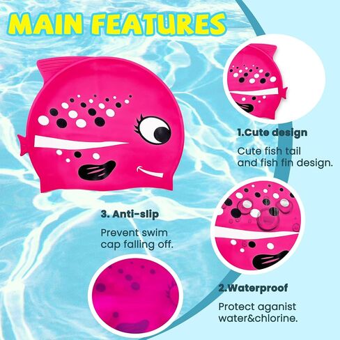 Swim Cap Kids Silicone Swimming Cap for Toddler Swim Hat Water Hats for Girl Boy 3-8 Years in Kuwait